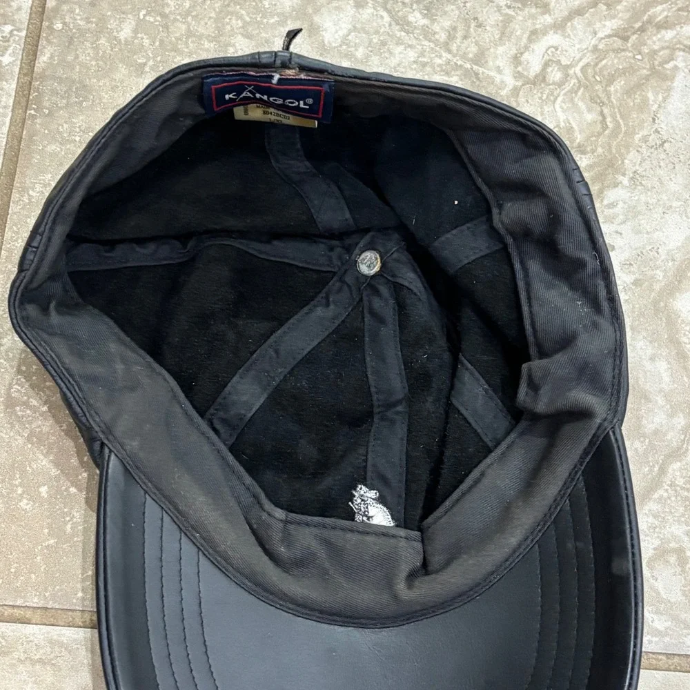 Kangol Black Leather Baseball Cap Hat Mens L/XL 8042BC02 Vintage Logo Streetwear